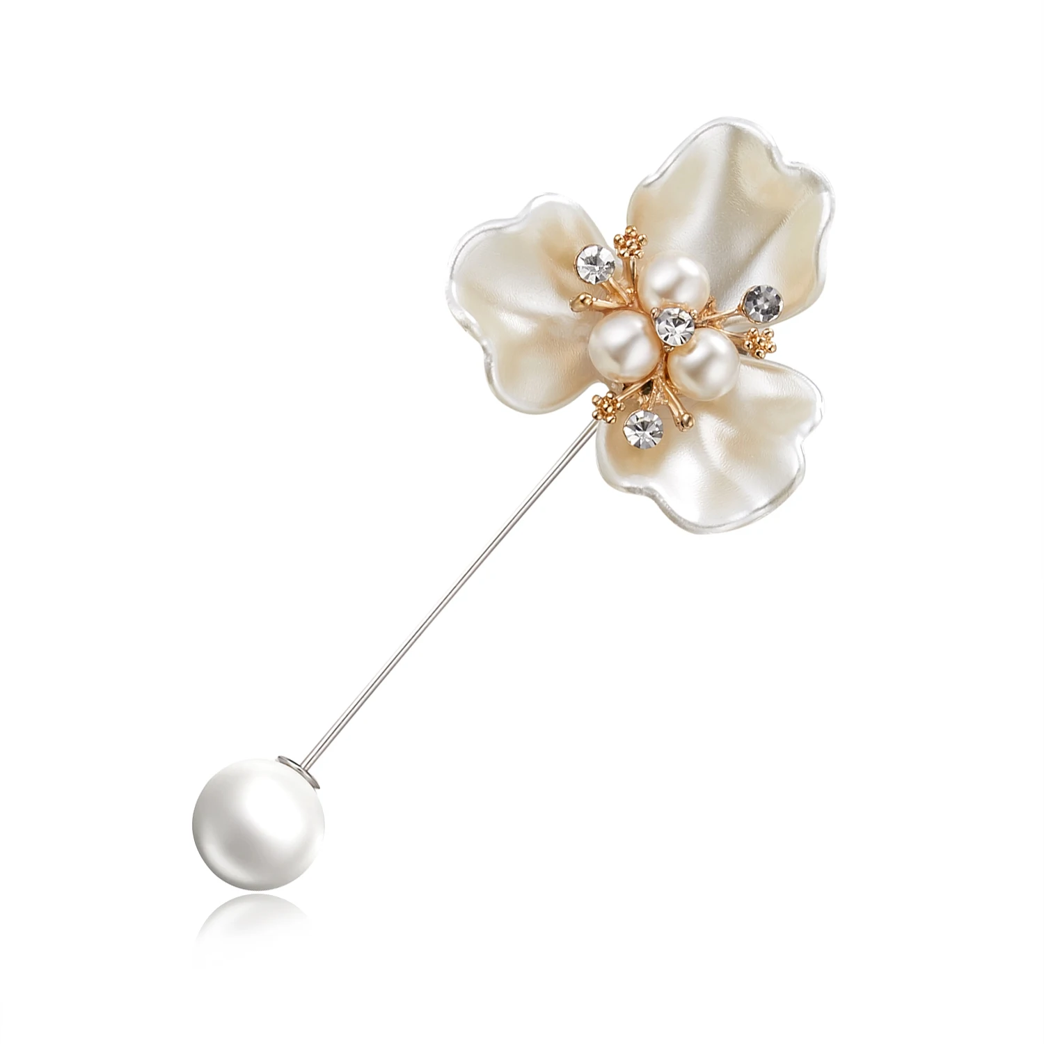 Rinhoo Imitation Perle Shell Kamelie Blume Brosche Für Frauen Weiß Blumen Blütenblatt Bouquet Lange Nadel Hemd Kragen Revers Pin Geschenk – Detail 24
