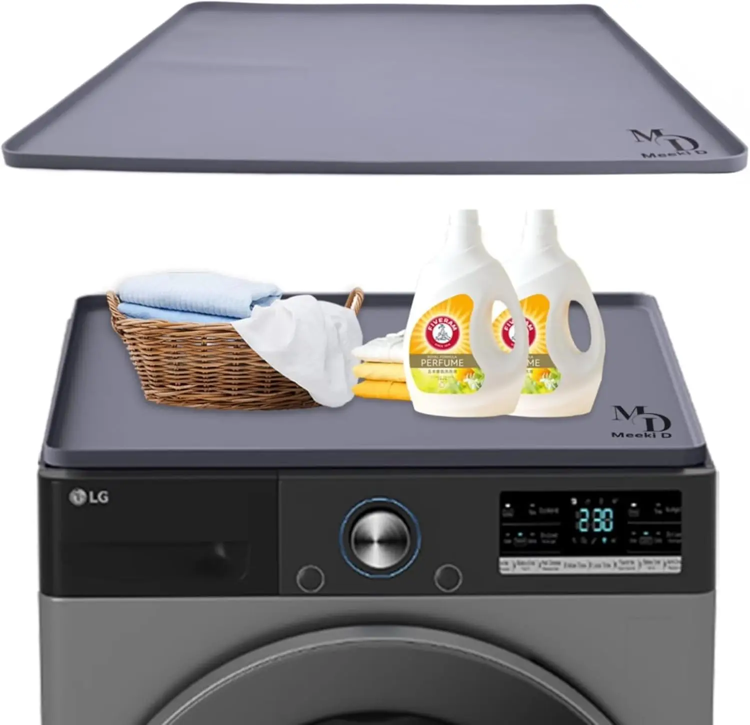 

27" x 27" Non-slip Washer Dryer Cover, Silicone Rubber Mat for Laundry Kitchen Home, Gray