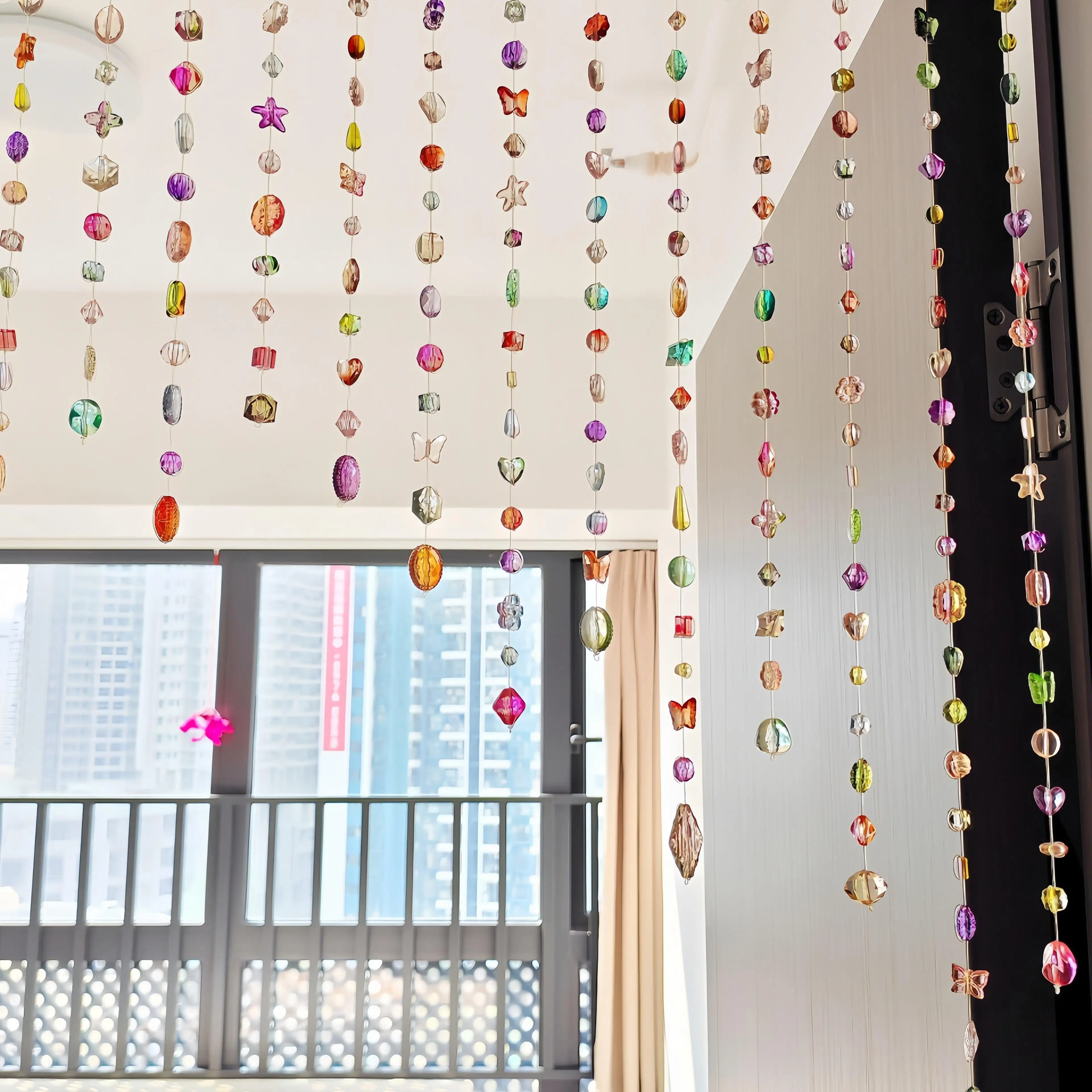 Handmade DIY Rainbow Beaded Door Curtain Crystal Decorative Tassel Multicolor Beading Vintage Transparent Strange Bead Curtain