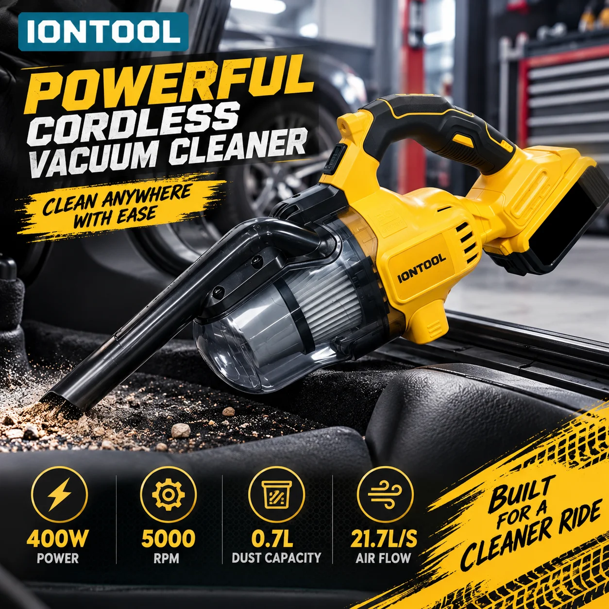 IONTOOL Handheld Yellow Cordless Vacuum 0.7L For Keyboard Dusting and Drawers Corner Cleaning and Shelf Debris Vacuuming