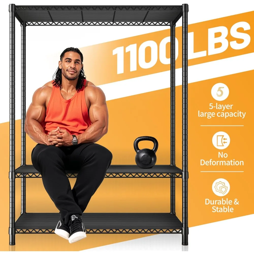 5-Shelf Wire Shelving,Storage Shelves Metal Shelves for Storage,72’’H Adjustable Garage Shelving Heavy Duty Storage