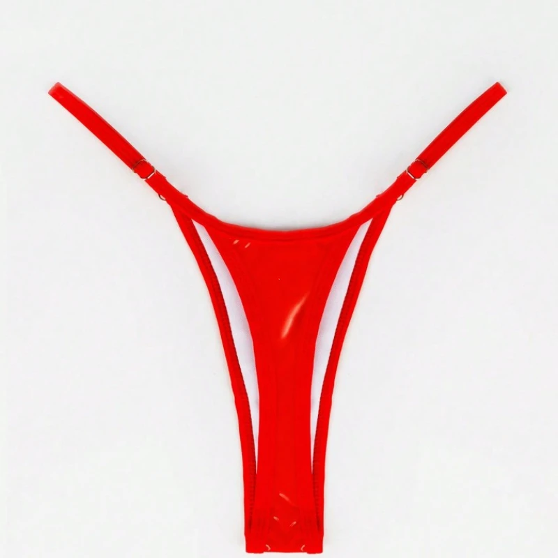 Dámské kalhotky, lesklé trojúhelníkové tanga, jednobarevné, elastické, se středním pasem, nastavitelné popruhy, tanga, dámské kalhotky - náhled 3