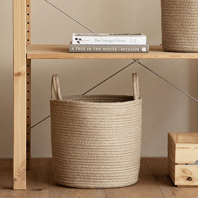 Solid White Storage Baskets Cotton Rope Home Organization Kids Toy Woven Laundry Hamper with Handles Sundries Organizer Basket 5