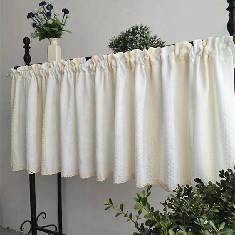 

Striped White Valances Lace Voile Semi Sheer Window Drapes Light Filtering & Privacy Rod Pocket Curtains for Living Room Bedroom