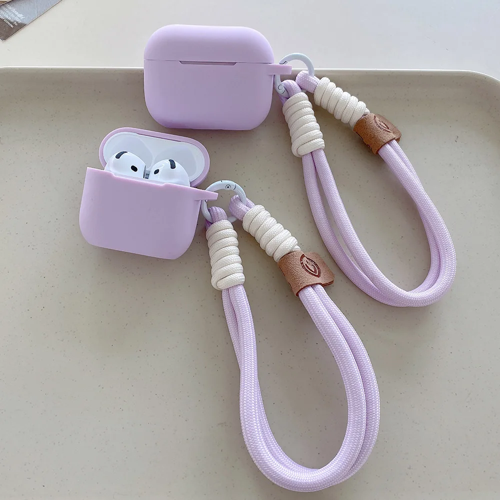 Lavender Purple Matte Silicone Joined Earphone Case for AirPods Pro 2 with Anti Loss Rope for AirPods 1 2 3 4 Soft Funda Cover - view 2