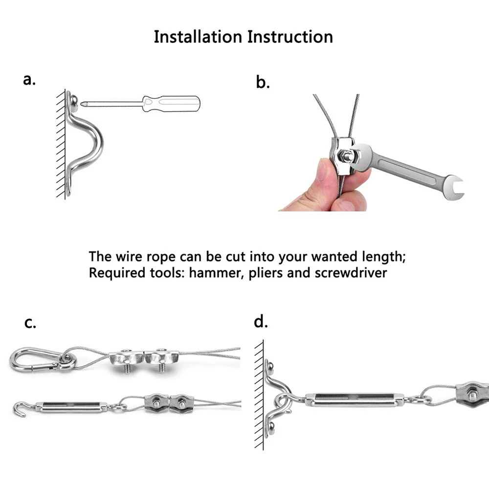 String Lamp Suspension Kit PVC Coated 304 Stainless Steel Cable Screw Buckle Hook Steel Wire Rope Clamp Heavy-Duty Hardware Kit