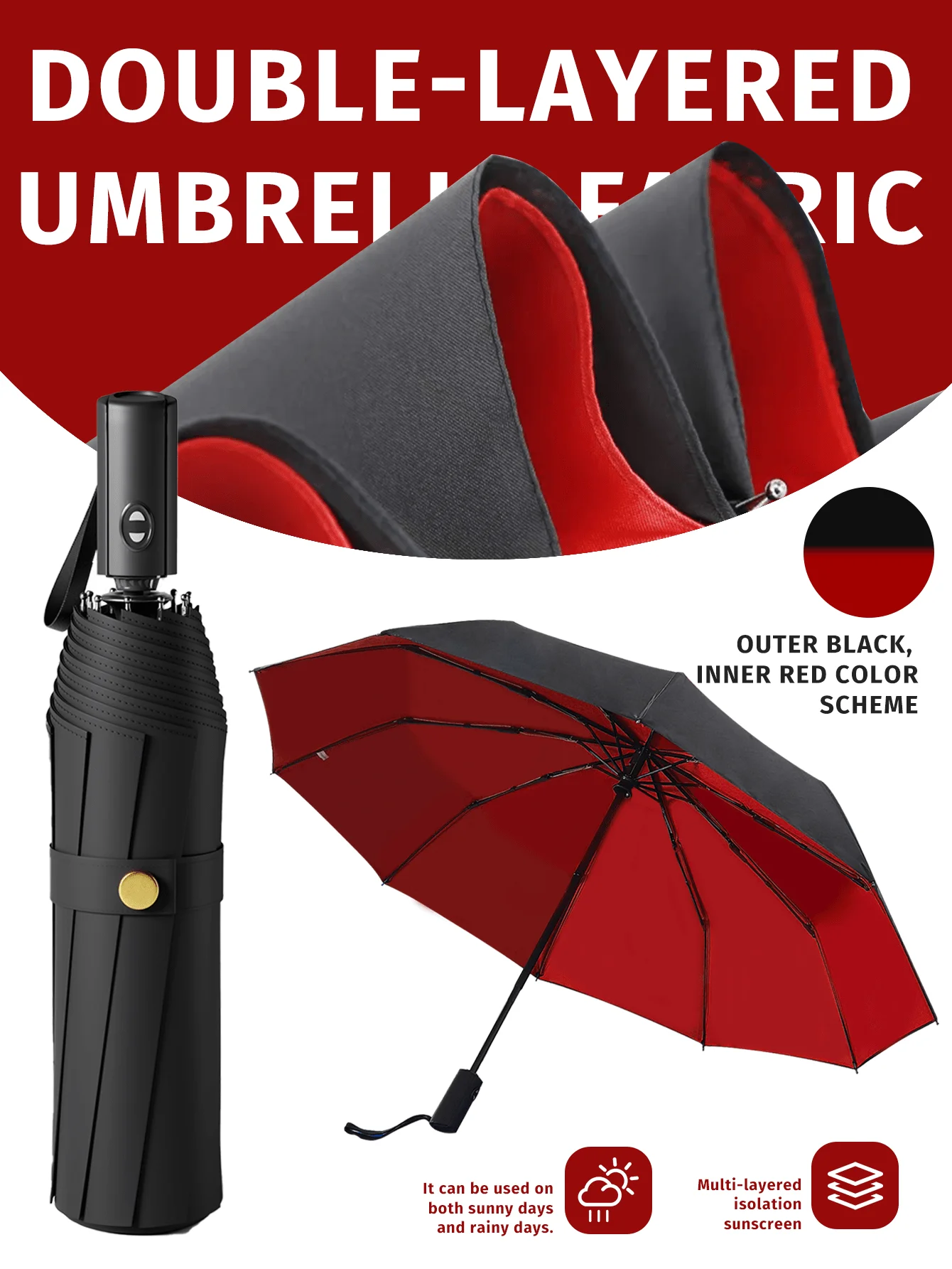 Large Double-Layer Business Umbrella for Men Windproof Sturdy Water-Resistant UV Sunshade Durable Folding Design