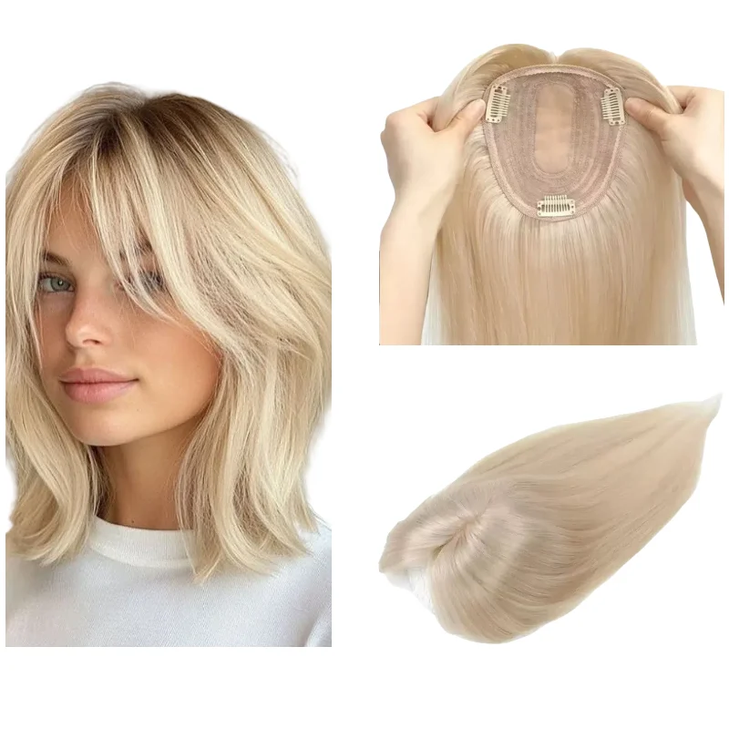 

Clip-In Hair Topper Extensions Human Hair | 4 Clips for Secure Fit, Adds Instant Volume on Top for Thin Hair
