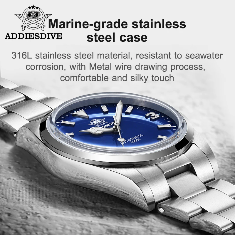 ADDIESDIVE 38mm Men\'s Waterproof Watch Explorer Homage 10Bar BGW9 Luminous Vintage NH35A Automatic Mechanical Watch Reloj Hombre