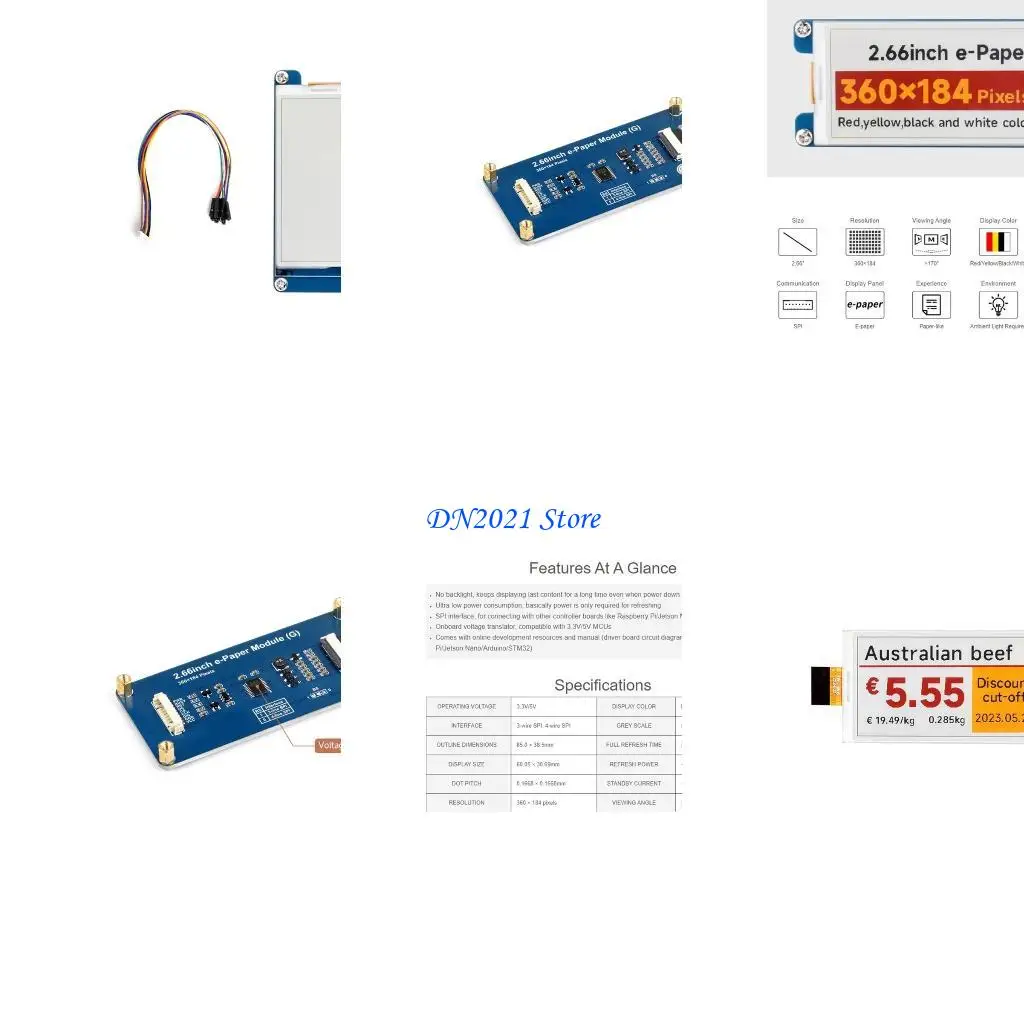 

F3KE 2.66 в e-ink Display Hat 360x184 Экран Экран Экрана Электрон