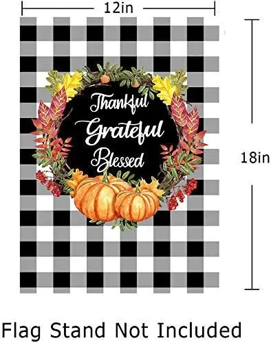 Thanksgiving Garden Flag Welcome Fall Garden Flags 12x18 Double Sided Thankful Greatful Blessed Flag Black White Buffalo Pla zzo