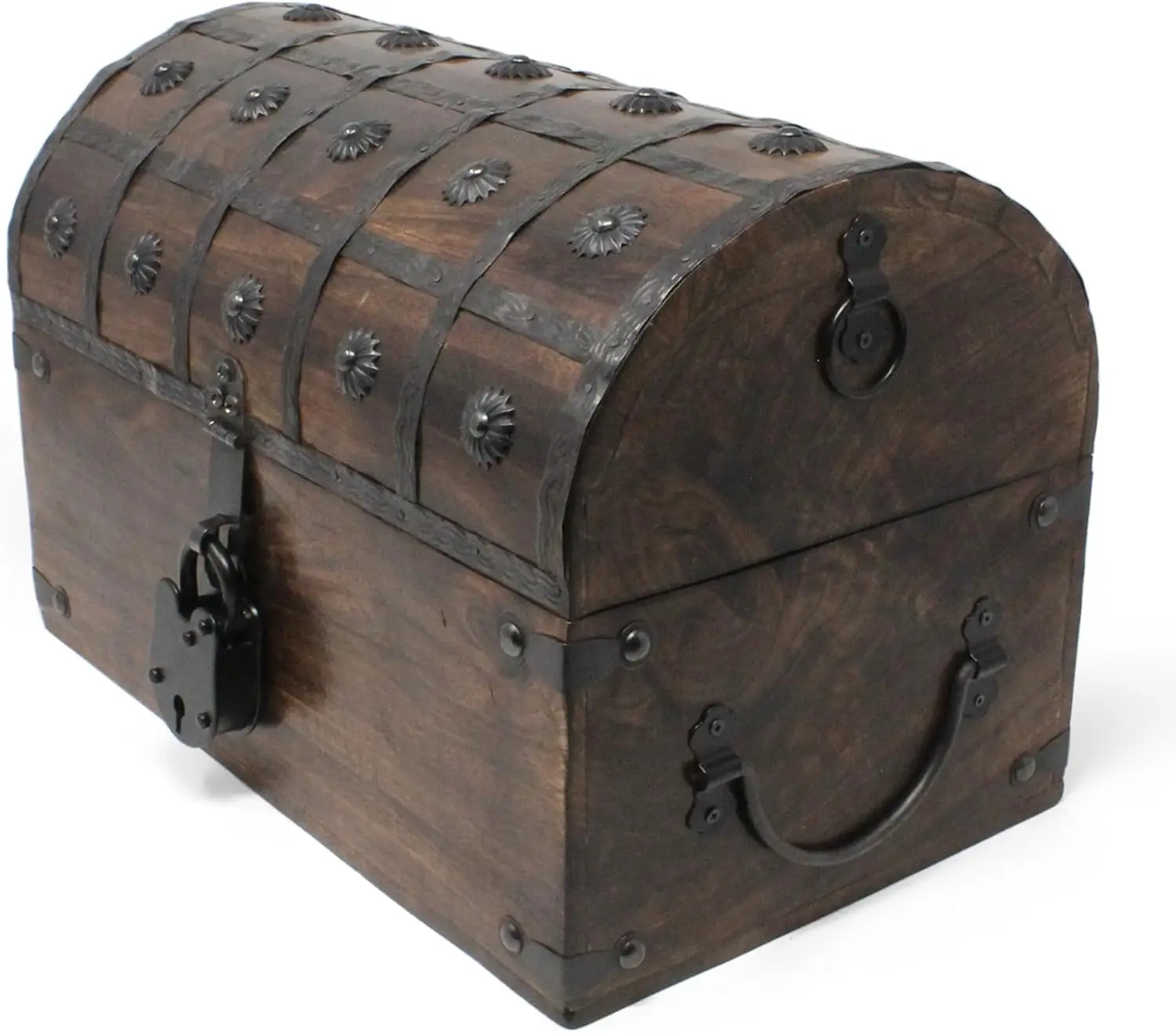 Cofre del Tesoro de Madera Nautical Cove con Forro Acolchado de Terciopelo y Cerradura Antigua con llaves Esqueleto (Grande 13x8x8,75)