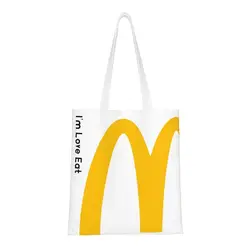 Bolsas de compras de lona personalizadas para mujer, bolsos de mano reutilizables, I'm Love Eat