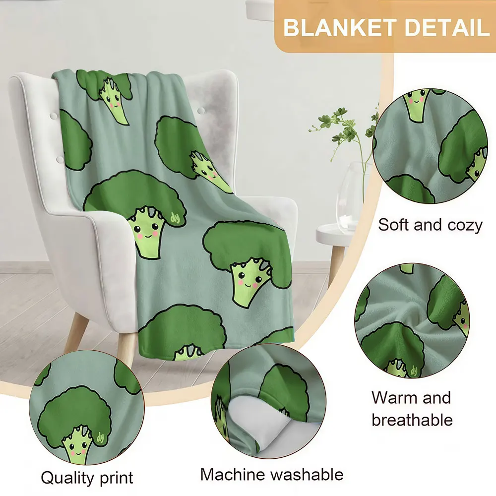 cute broccoli character Soft Warm Flannel Blanket Lightweight Cozy Christmas Halloween Home Decor Room