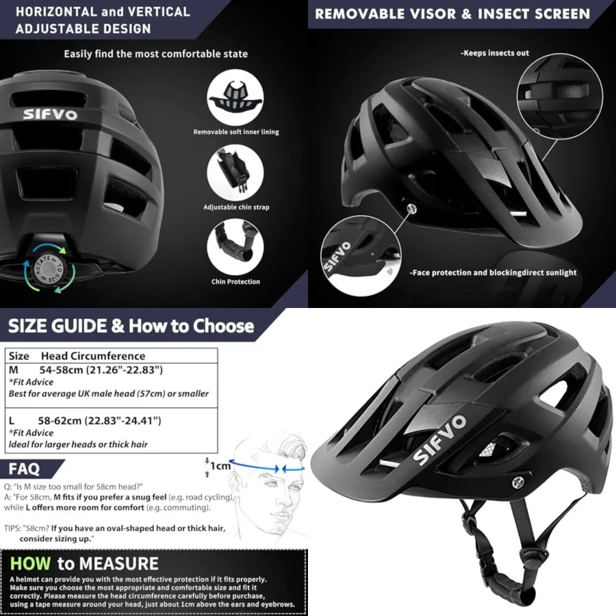

Bike Helmet, Bike Helmets for Men and Women, Mountain Bike Helmet with Visor Helmets for Adults to Youth Bicycle Helmet Road Bi