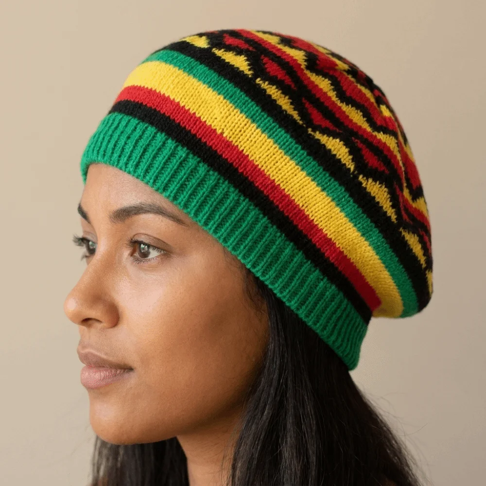 Funny Crochet Jamaican Knitted Hat Rainbow Color Stripe Hippie Beret Soft Comfortable To Wear Reggae Hat Party Costume