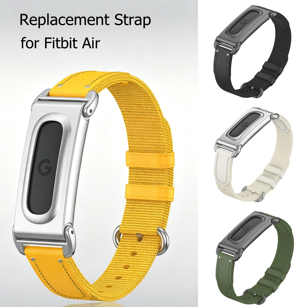 Military Nylon Watch Band for Fitbit Air with Matte Metal Protector Case Leather Accents Outdoor Tactical Quick Release