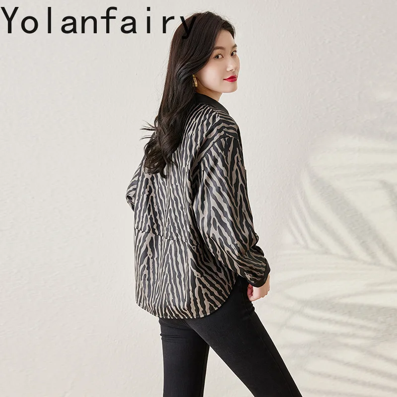 YOLANFAIRY Genuine Sheepskin Leather Jacket Women Fashion Leopard Printed Real Leather Coat Short Chic Woman Clothes chaquetas