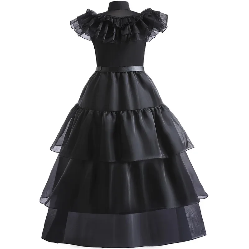 25COSGirls Black Halloween Cosplay Costume Kids Princess Dress With Wigs Belt Socks Cat Ears Headband Birthday Party Halloween O - view 4