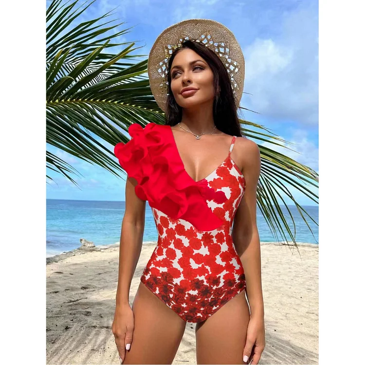 2024 New Swimsuit Set Flower Gradient Printed One Piece Vacation Swimwear bikini Women Beachwear Bathing Suit Monokini Two piece