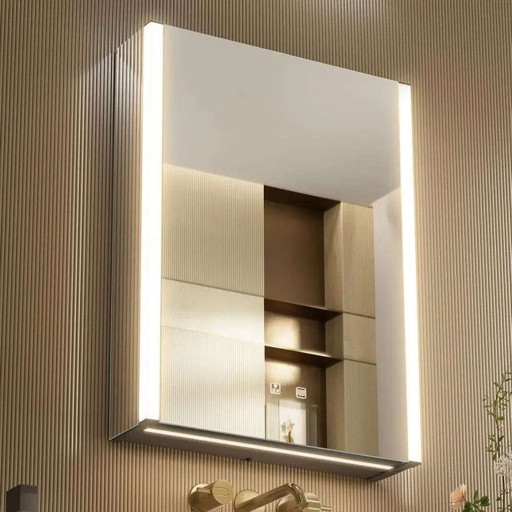 

LED Lighted Bathroom Medicine Cabinet with Sockets & USBs, ogger, Dimmable, 3 Color Light Makeup Mirror, Easy to Install, Wall M