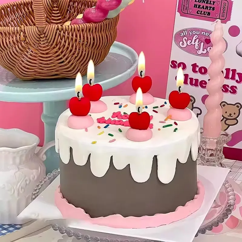 5 Stück/Set Kirschförmige Geburtstagstortenkerzen Dessert-Backdekorationen für Feiern Partyzubehör – Detail 3