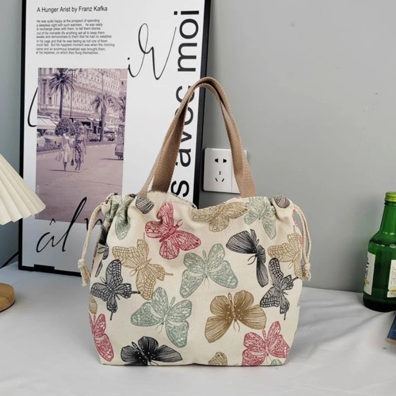 /KQM/Printed Canvas Handbag Large Capacity Tote Bag Office Worker Lunch Box Bento Bag Fashion