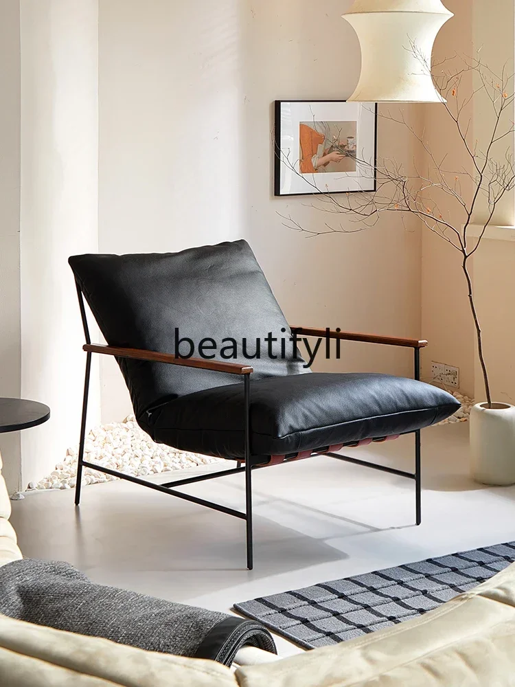 2003 Designer single sofa chair leather Italian living room removable and washable Nordic leisure lounge chair