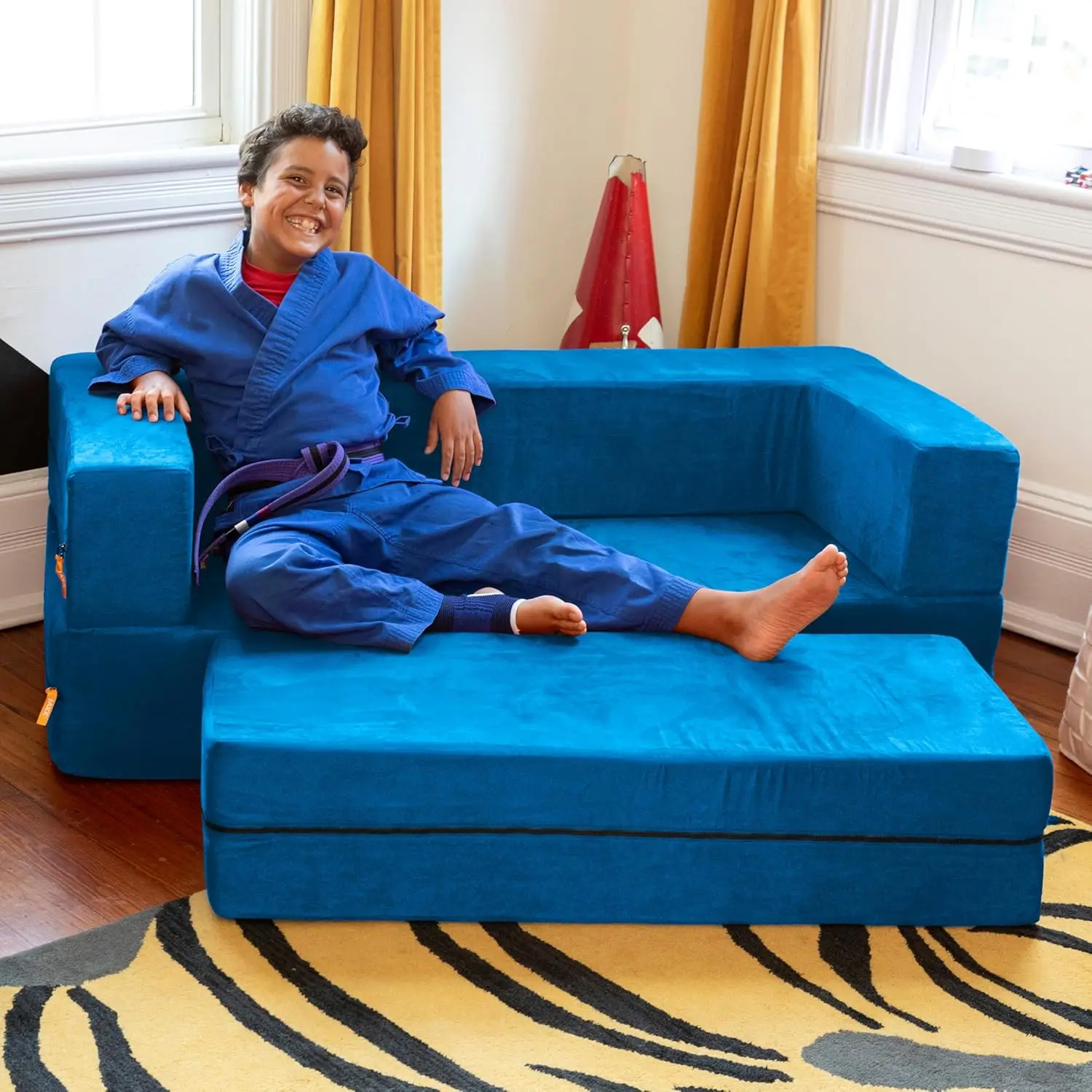 Kindersofa und großes Ottomane, 3-in-1-Klappsofa, Big Kids Edition Blueberry