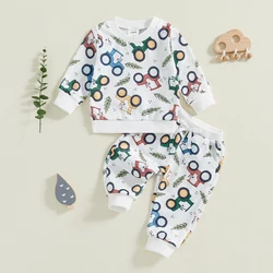 2024-07-25 Lioraitiin 0-3Y Baby Boy Fall Outfits Long Sleeve Tractor Pattern Pullover Tops + Pants Set Toddler Warm Clothes Set