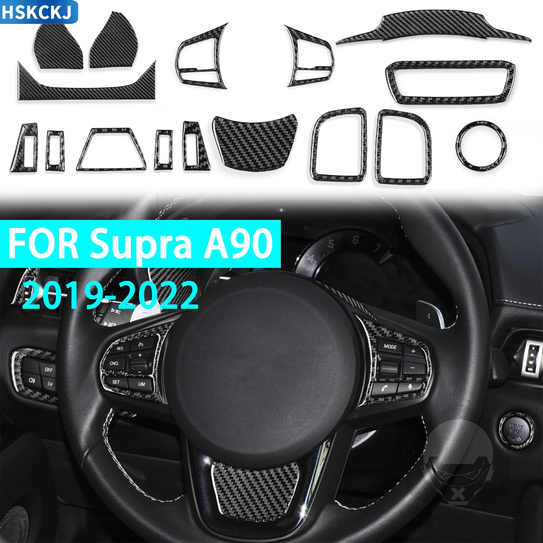 

Real Soft Carbon Fiber Car Steering Wheel Complete Set Panel Decoration Interior Accessories Stickers FOR Supra A90 2019-2022
