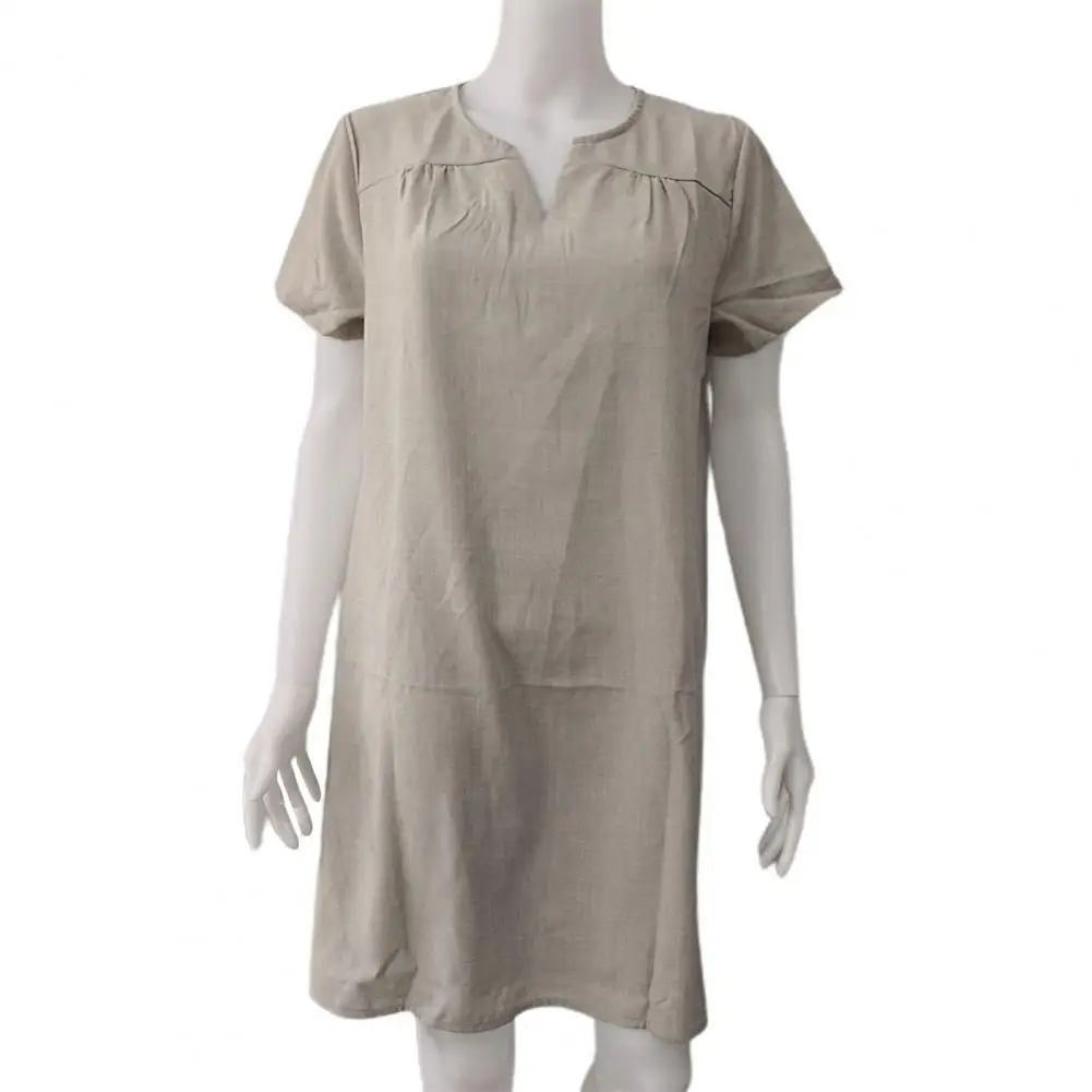 NEW IN Women's Cotton Dress V Neck Basic Plus Size Pure Color Ladies Dress