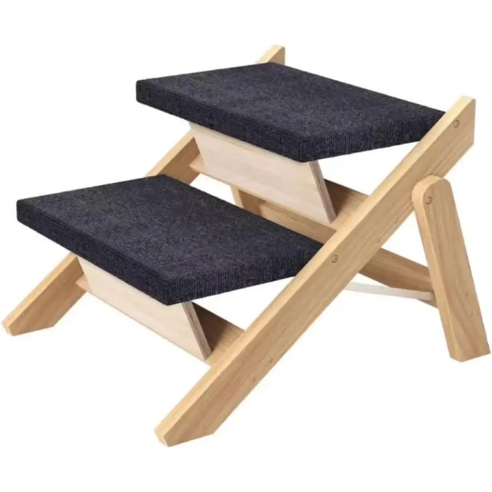 

Convertible Wooden Pet Stairs with Non-Slip Steps for Large or Senior Dogs and Cats, Sturdy Ladder that Doubles as a Bed or Couc