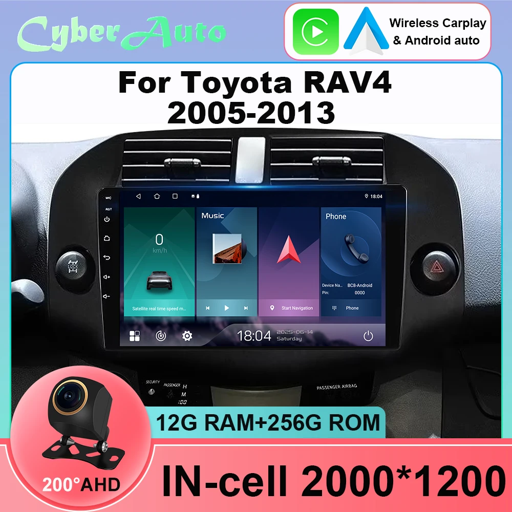 Car Radio Android 15 Carplay Auto For Toyota RAV4 3 XA30 2005 - 2013 Multimedia Stereo Video Player NAVI GPS 5G WIFI Head Unit