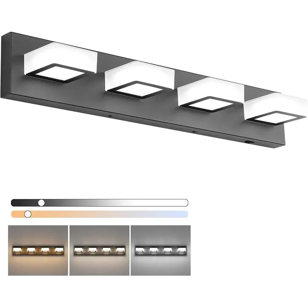 Modern Dimmable LED Vanity Light 5 Color Temperature Black Bathroom Lighting Fixture Energy Efficient Hardwired Installation