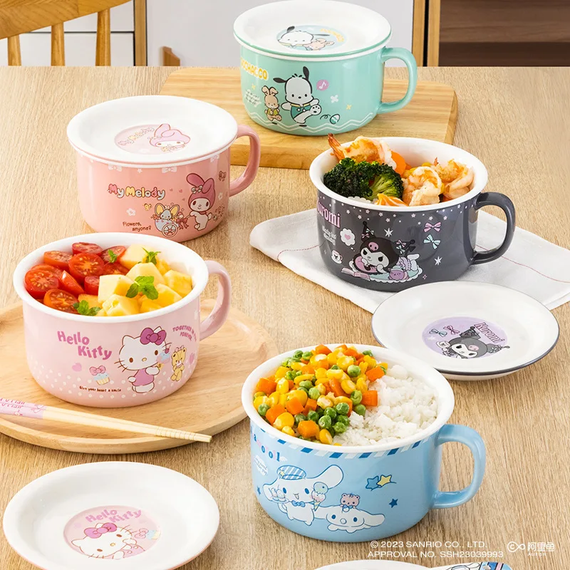 Sanrios Hellokittys Ceramics Instant Noodle Bowl Cinnamoroll Melody Kuromi Cartoon Large Capacity Rice Bowl Anime Cute Tableware