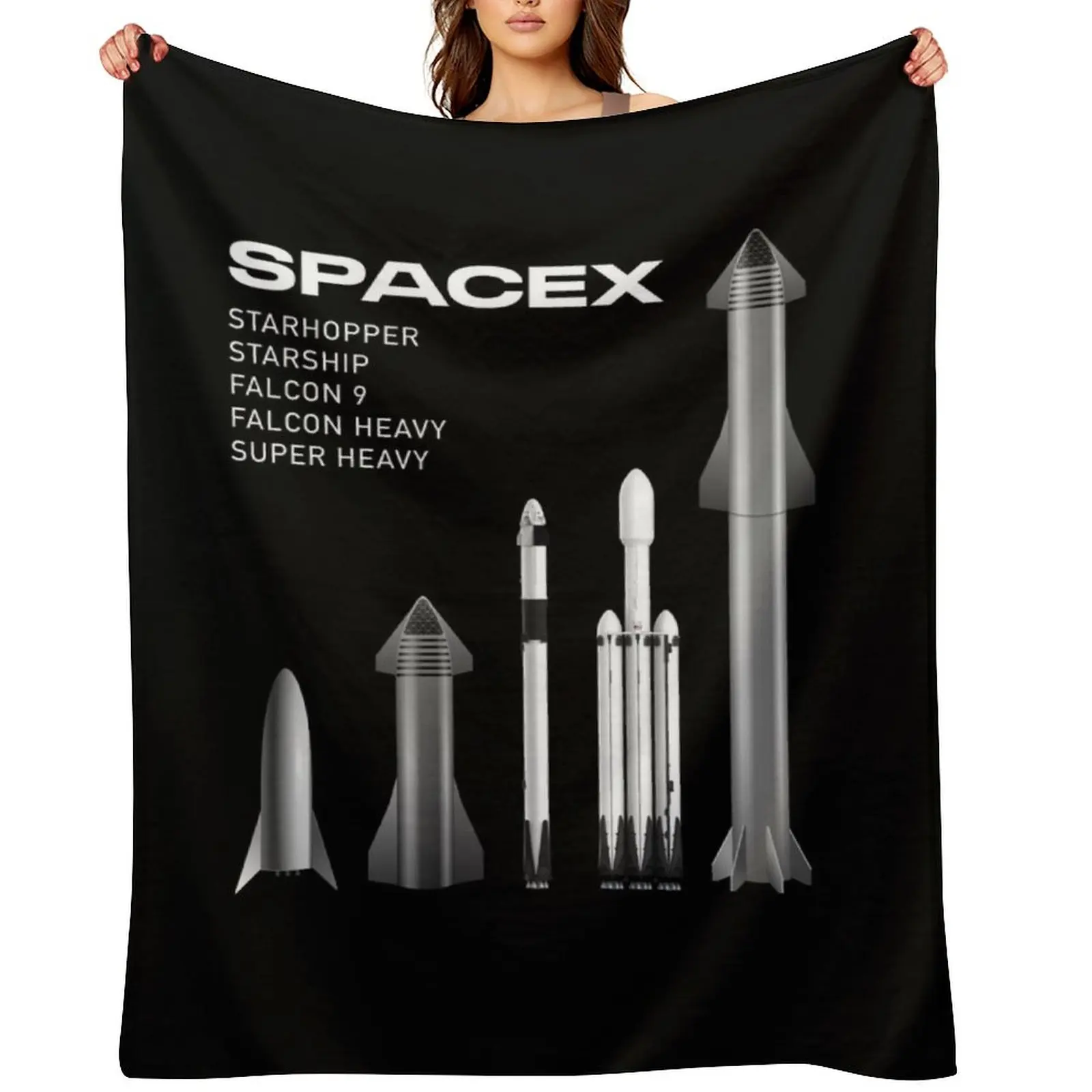 

SpaceX Rockets - Starship, Super Heavy, Falcon 9, Falcon Heavy Line Up Throw Blanket Softest Bed Sofa Throw Blankets
