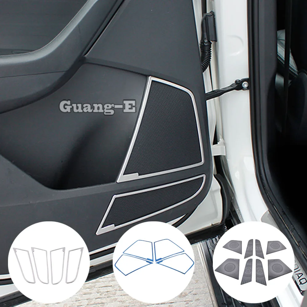 For Skoda Kodiaq 2017 2018 2019 2020 2021 2022 Car Sticker Cover Detector Door Inside Up Audio Speak Sound Ring Circle Trim 4Pcs