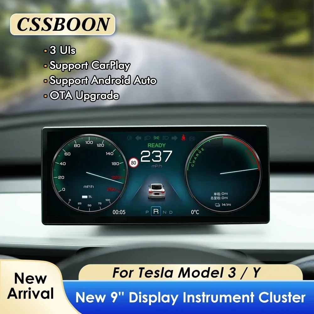 CSSBOON Model Y Dashboard Display 9 Inch Large Screen for Tesla Model 3 Front Camera Option Support Wireless CarPlay