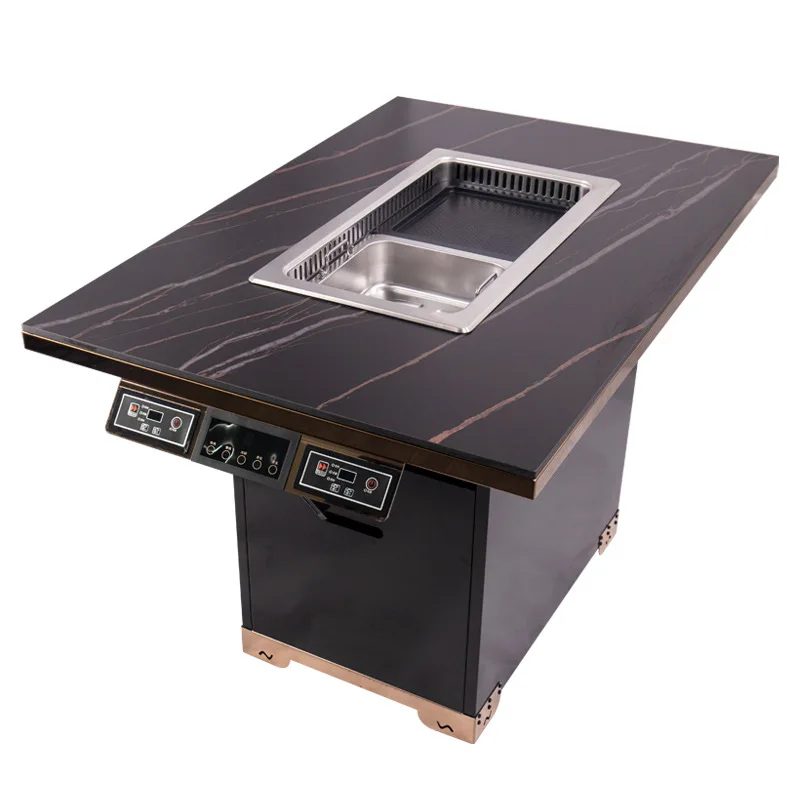 

Commercial stainless steel black diamond heating tube barbecue Korean barbecue table