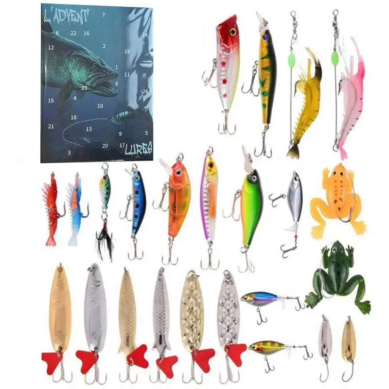 2024 Christmas Fishing Advent Calendar Countdown Fishing Lure Calendar 24 Days Fishing Lures Set Tackle Box Creative Xmas Gifts