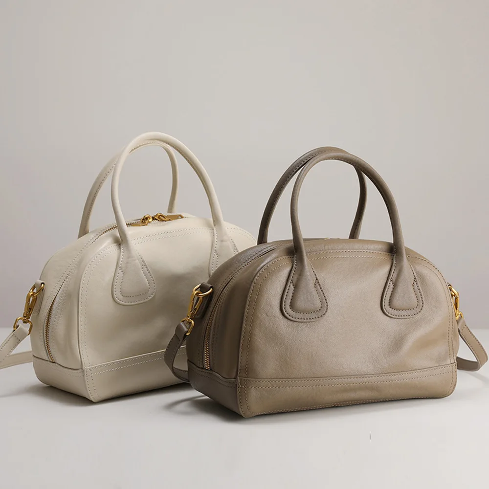 

Top-grain Cowhide Handbag Niche Bowling Retro Genuine Leather Women's Single-shoulder Casual Crossbody Designer Luxury Bag