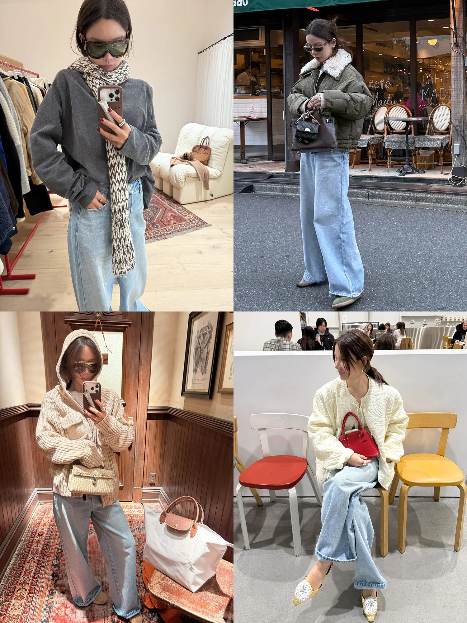 

WXLSTUDIO Wide Leg Blue Jeans Double Version Heavy Wash Commute Style Women's Natural Waist Cotton Denim Pants