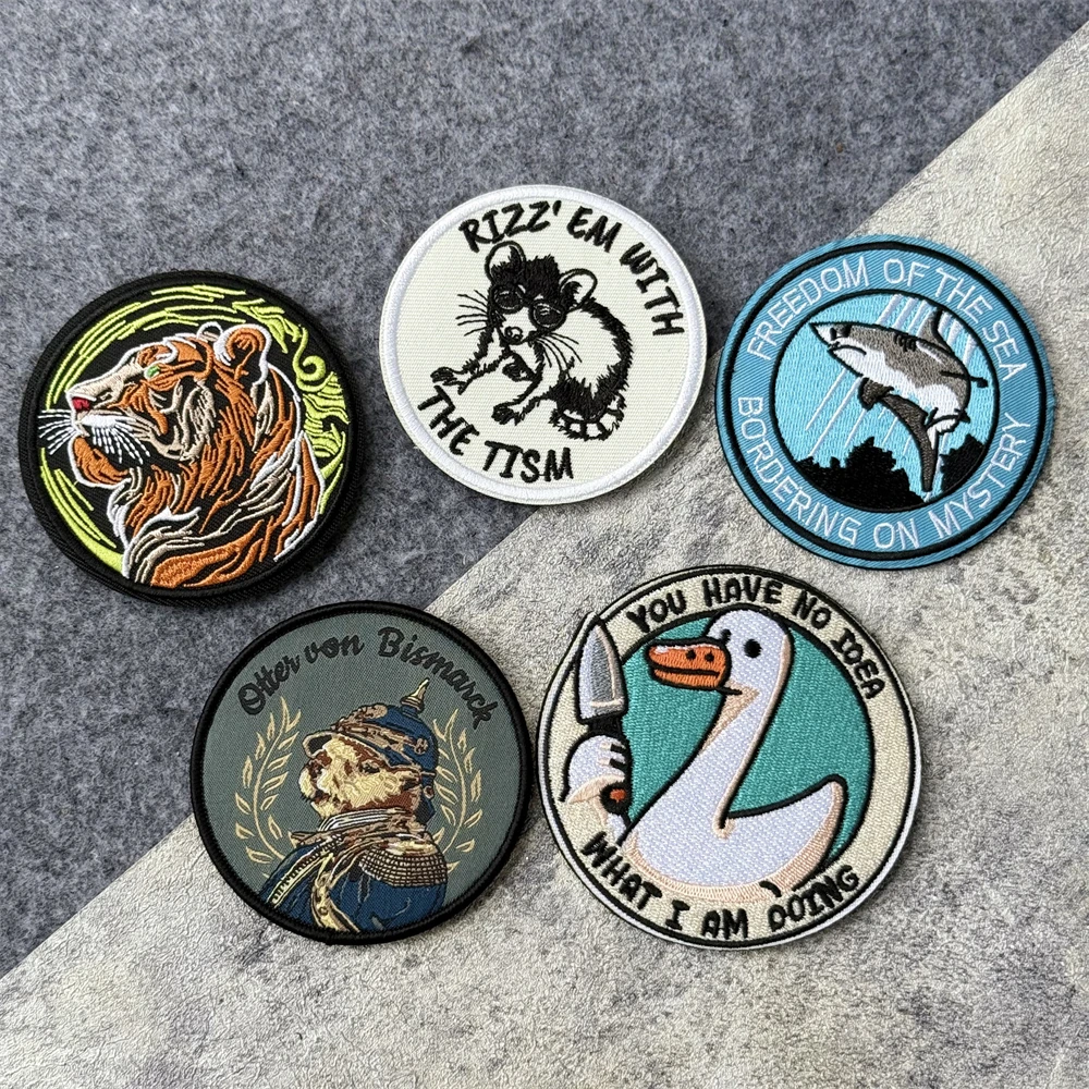 Нашивка «Гусь с ножом» Опос и Акула, тактический значок боевого моря, военная армейская вышивка на крючках и петлях, наклейка на рюкзак