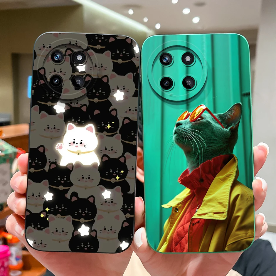 For Realme 11 4G 5G Casing Fashion Cat Flowers Liquid Silicone Soft TPU Camera Protection Phone Cover For Realme11 4G 5G Funda