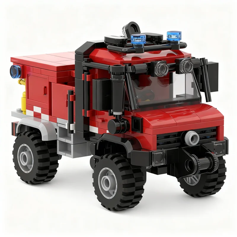 332ピース-moc-ユニモグ消防車-シティテクニカルビークル-エンジニアリングモデル-組み立てブロック-建設キット-組み立てディスプレイ-おもちゃ-ギフト
