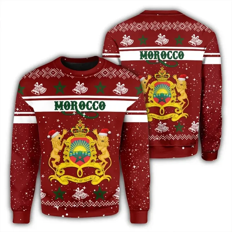 Morocco Flag Map Graphic Sweatshirts For Men Clothes Fashion Women Sweater Casual Male Streetwear Autumn Pullovers Tracksuit