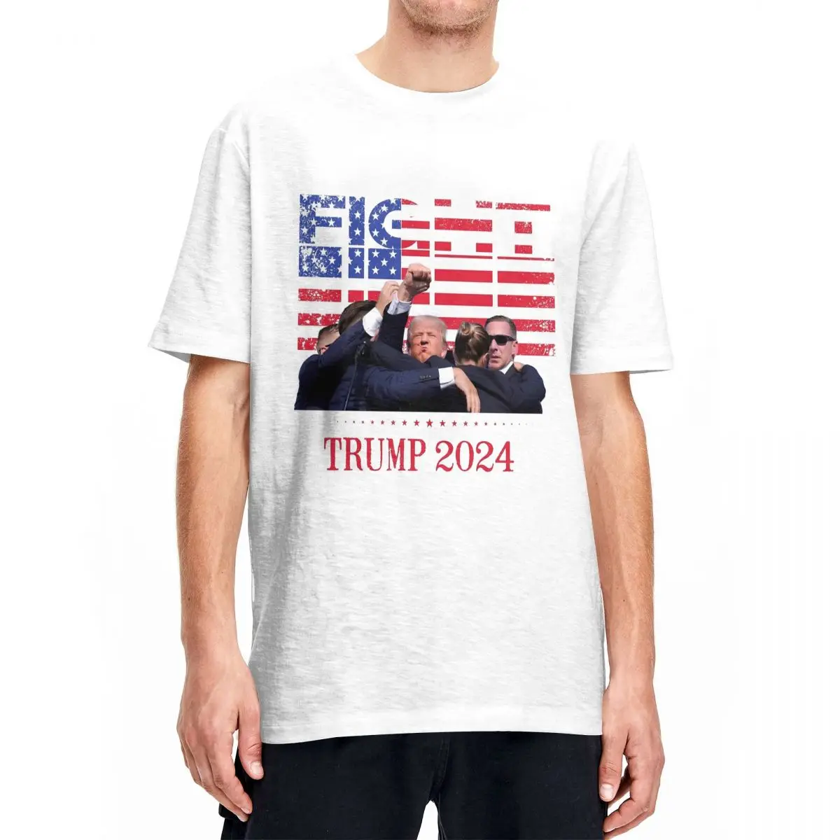 Vintage FIGHT Trump 2024 President Justice For Trump T Shirt Unisex O-neck Clothing Trump Shooting Cotton Summer Clothing