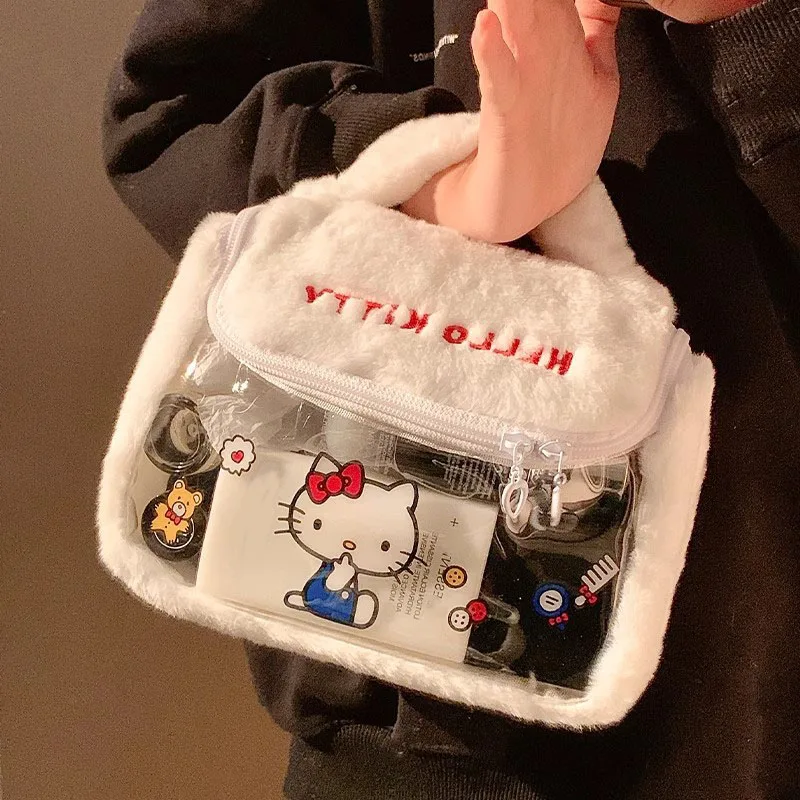 

Miniso Kawaii Hellokitty Transparent Makeup Bag Beauty Set Handbag Cute Travel Makeup Bag Large Capacity Toiletry Storage Bag