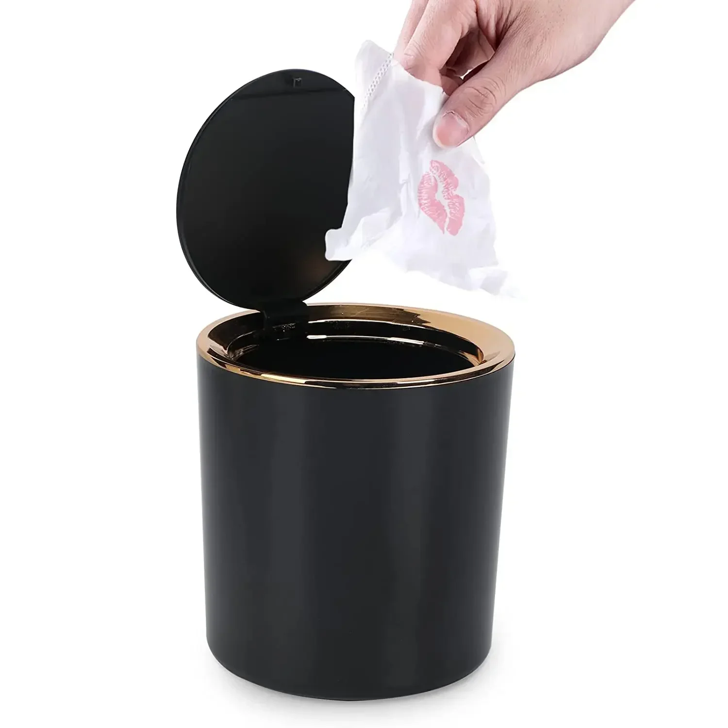 Mini Table Waste Bin with Lid, Table Top Rubbish Bin, Small Waste Paper Bin for Desk, Bathroom, Changing Table, Kitchen, 2.6 L